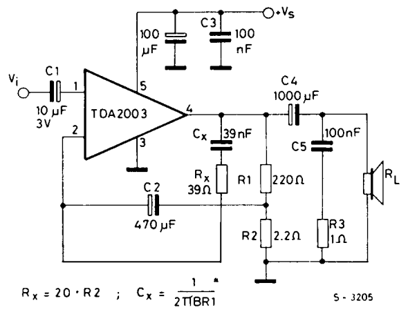 使用TDA2003 10W音频放大器的电路