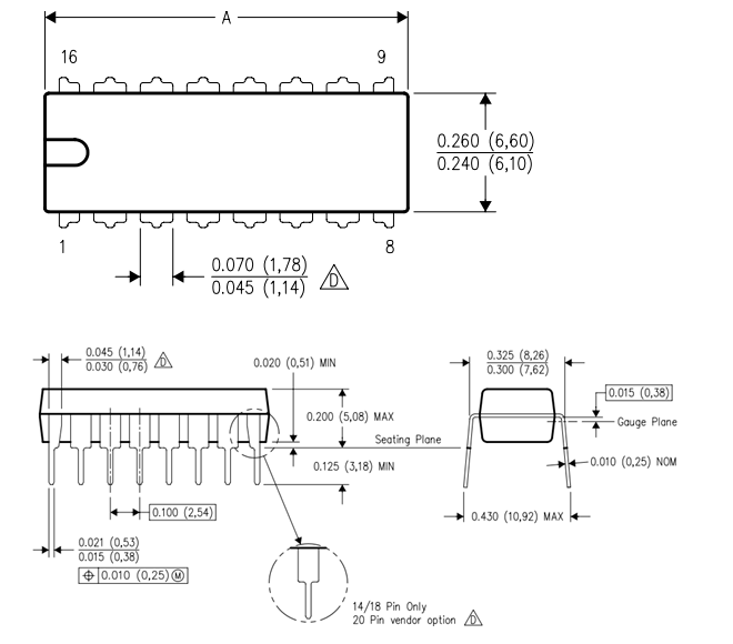 MCP3008 IC尺寸